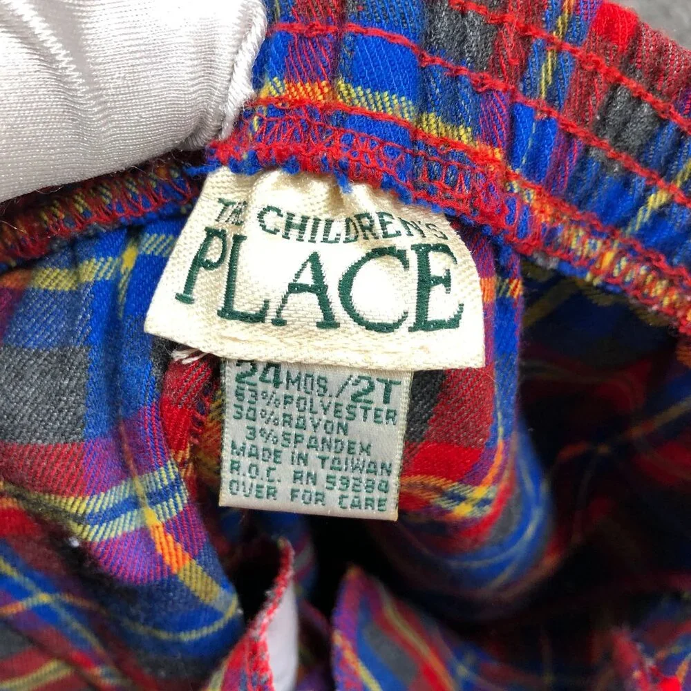 Vintage 90s Children's Place‎ Baby 24M / 2T Plaid Trouser Pants Red Blue